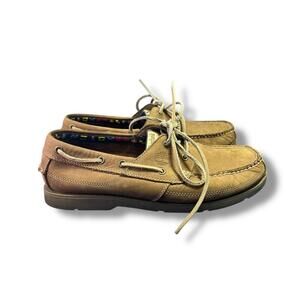 Timberland Boat Shoes Mens 10.5M Leather Tan Brown Rubber Sole 5229R
